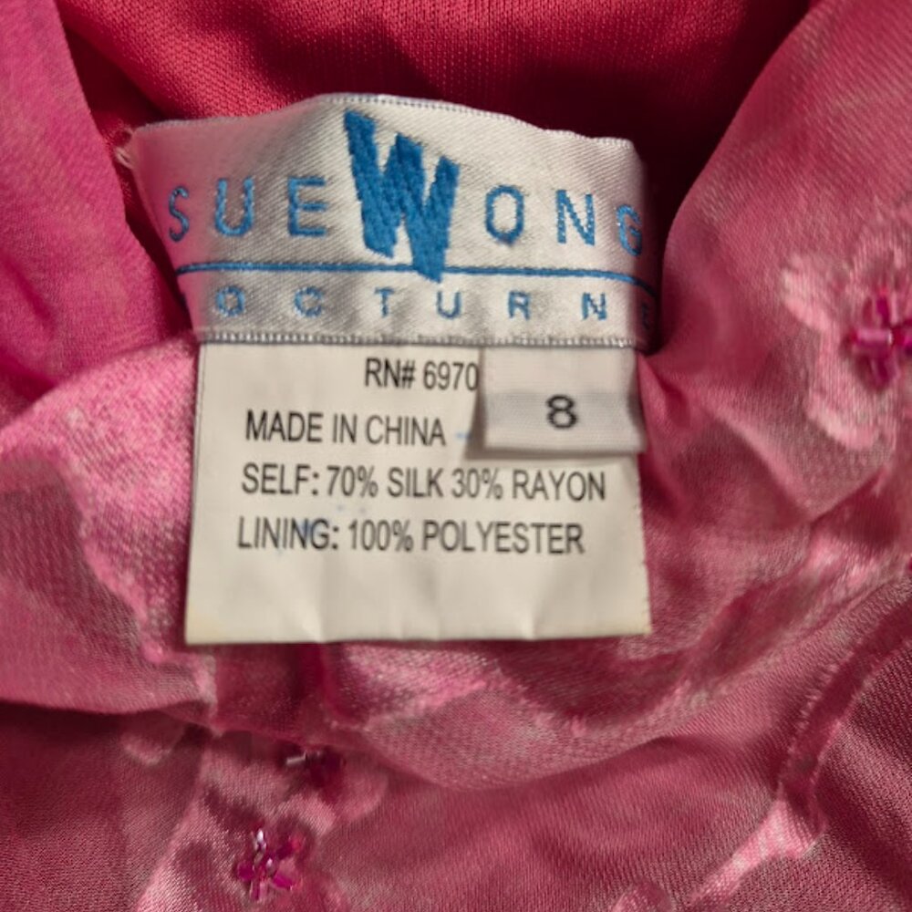 STUNNING Vintage Y2K Sue Wong Beaded Silk Floral Maxi Pink Dress RARE!!! Sz 8 - Picture 9 of 10